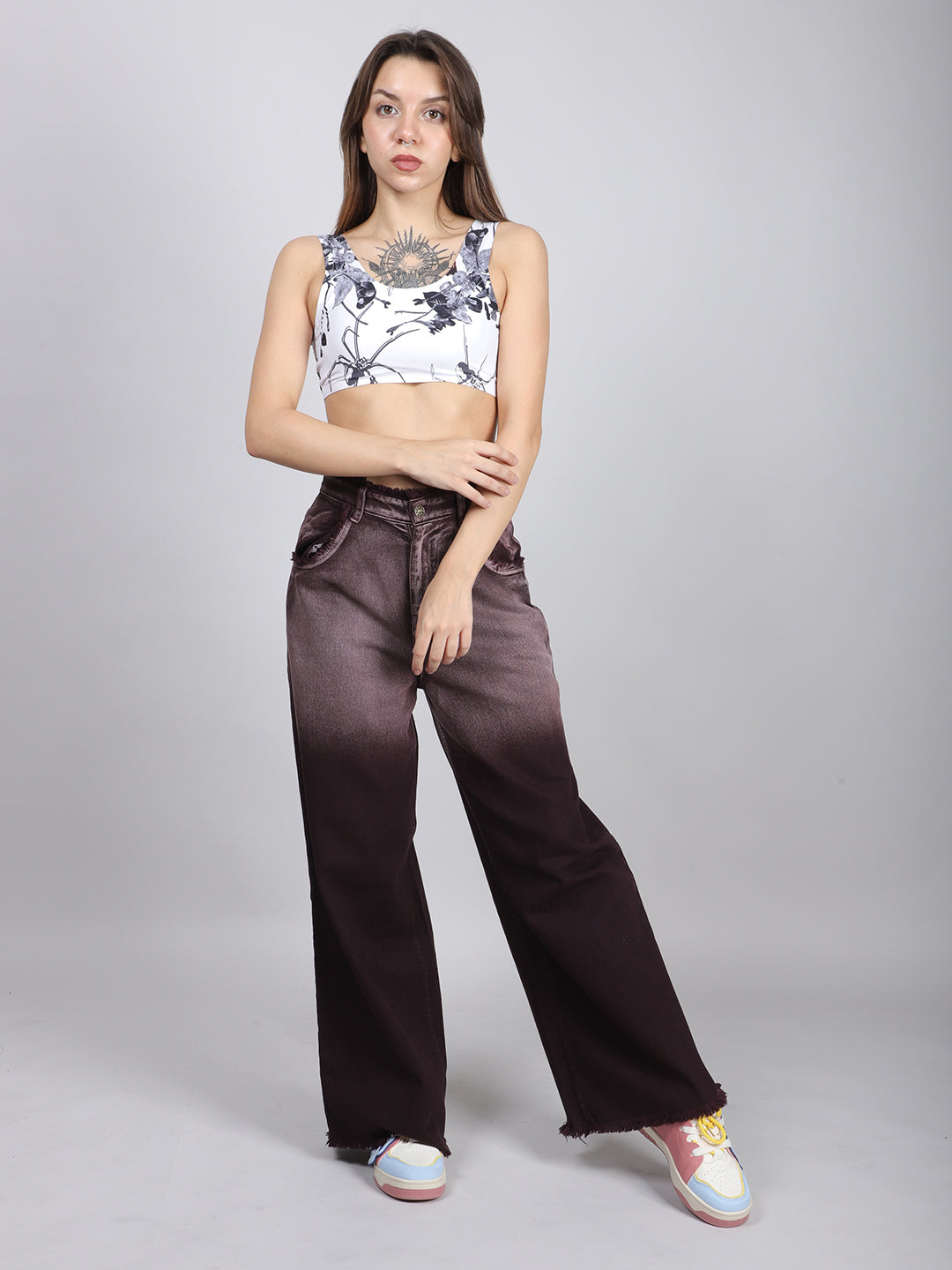 Straight Fit Ombre Raw Edges Jeans