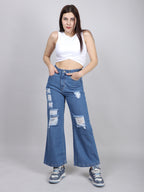 Blue Straight Fit Ripped Denim Jeans
