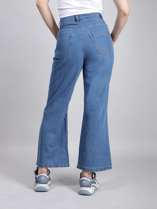 Blue Straight Fit Ripped Denim Jeans