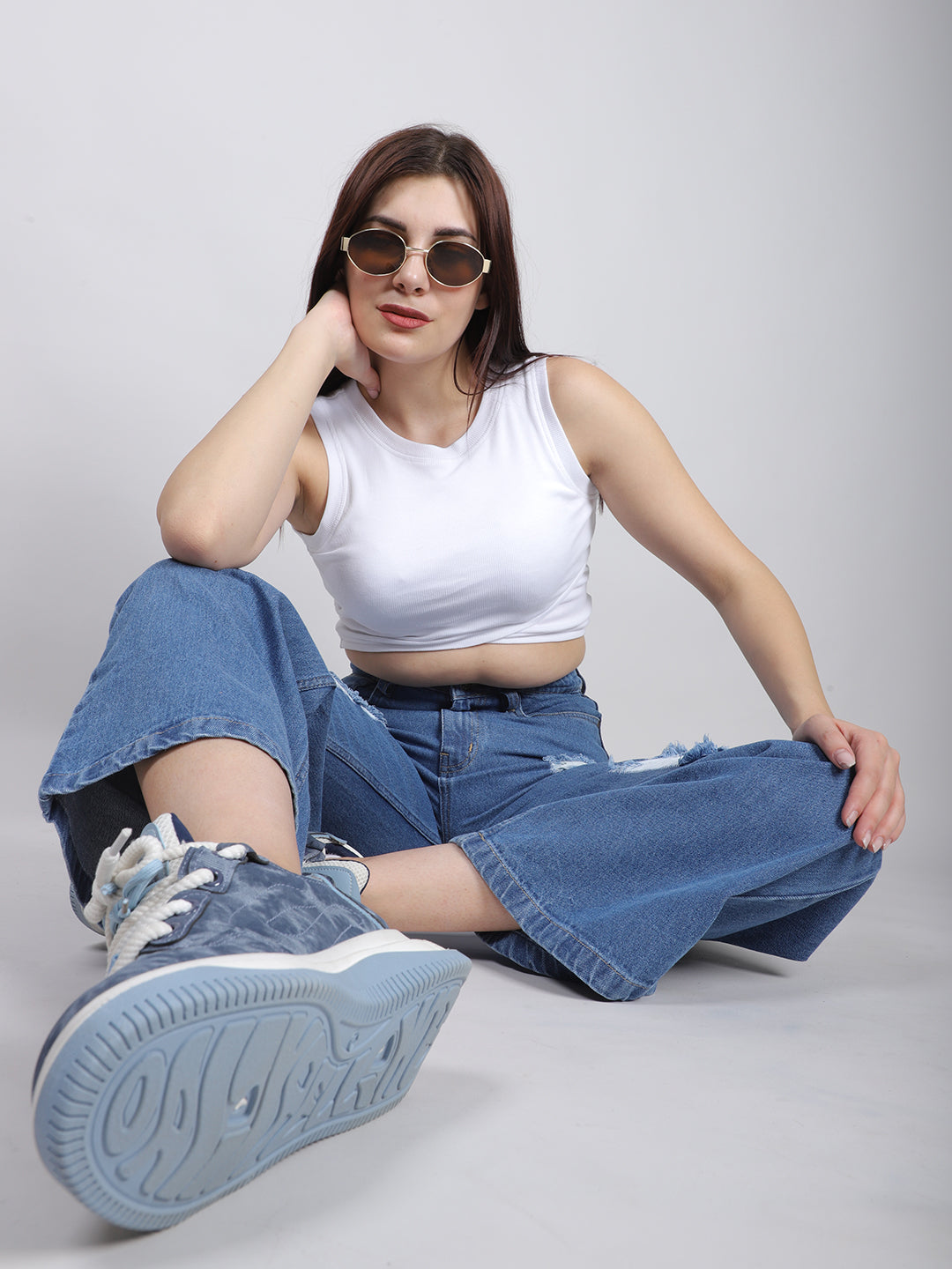 Blue Straight Fit Ripped Denim Jeans