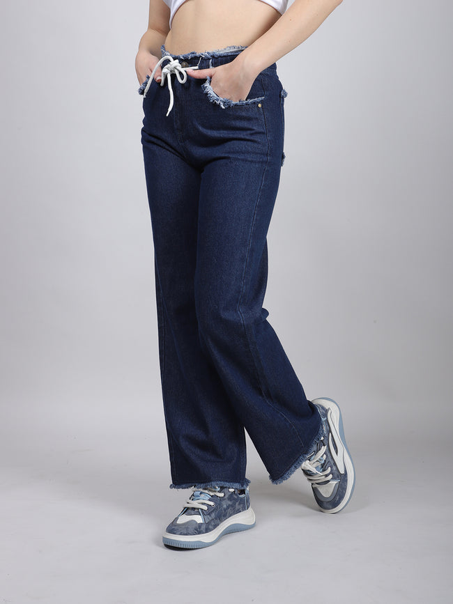 Front Drawstring Straight Jeans With Insert Pockets Hover Image