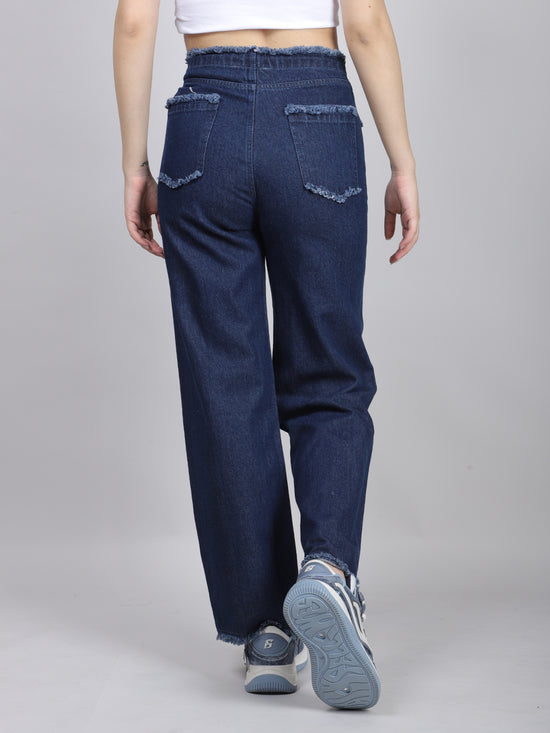 Front Drawstring Straight Jeans With Insert Pockets