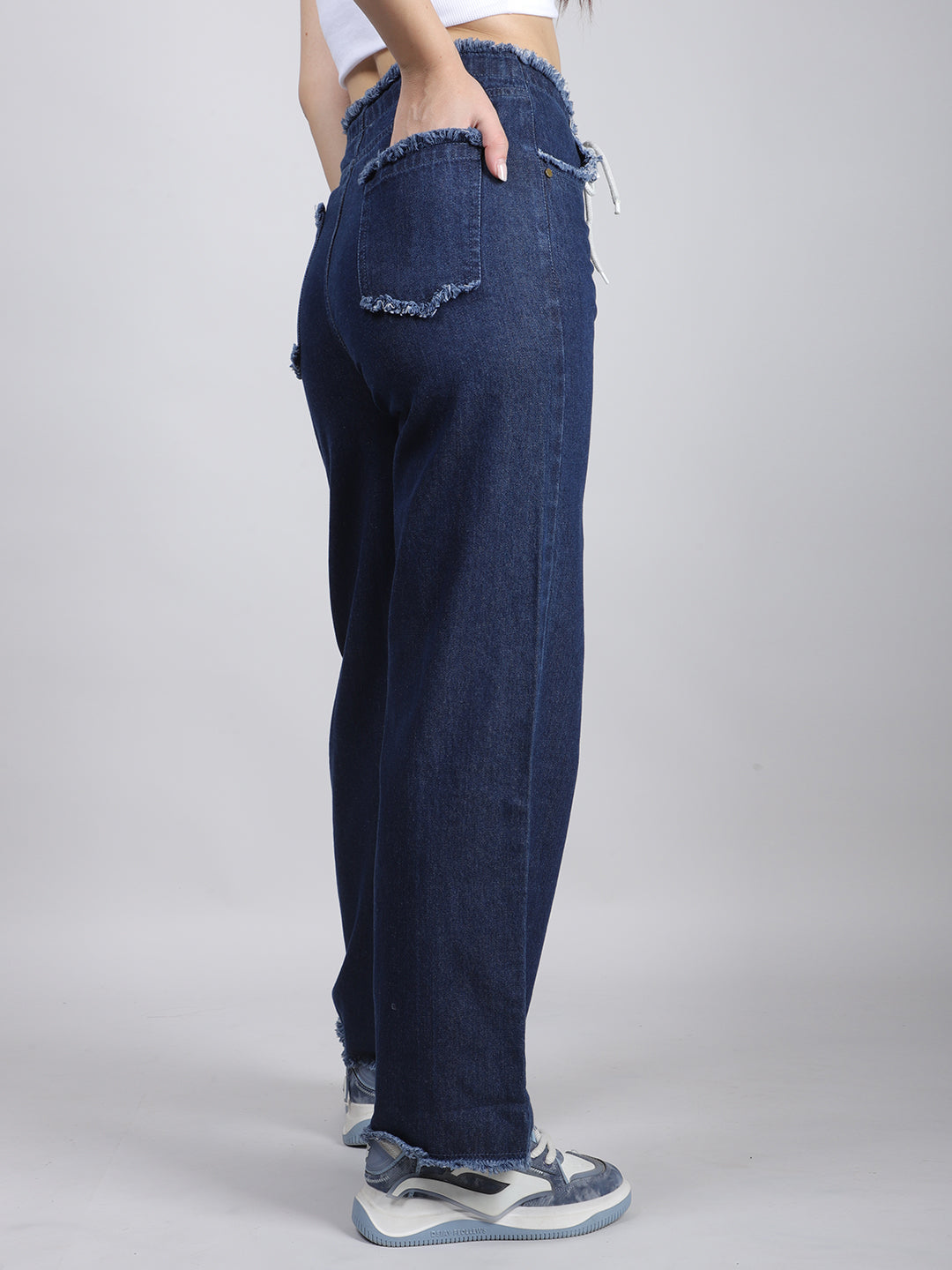 Front Drawstring Straight Jeans With Insert Pockets