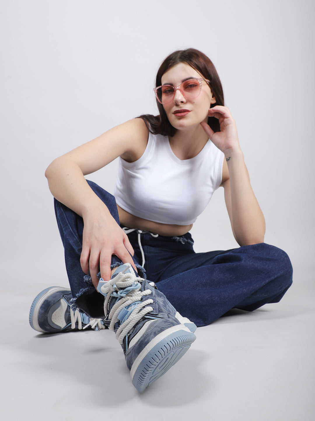 Front Drawstring Straight Jeans With Insert Pockets