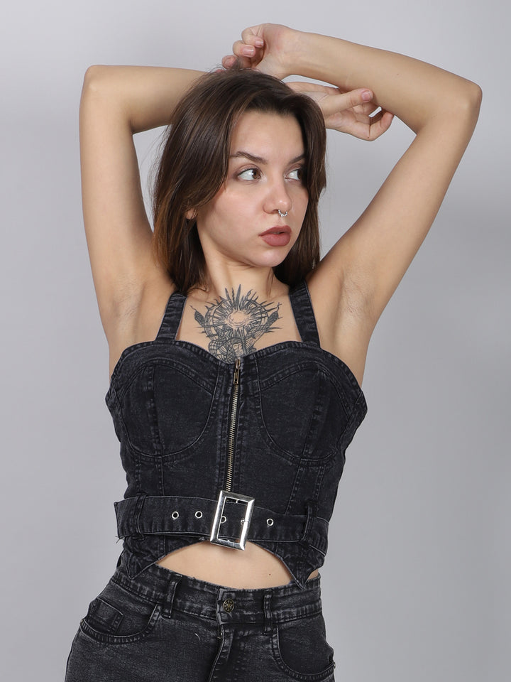 Sleeveless Denim Crop Top