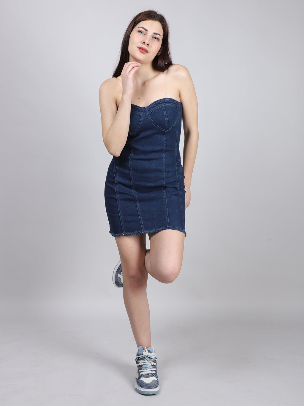 strapless denim bodycon dress Striped Mini – SWISH'IN have dress. Korean blue gown | Size:20 (ADD +$10) Status:Markdown