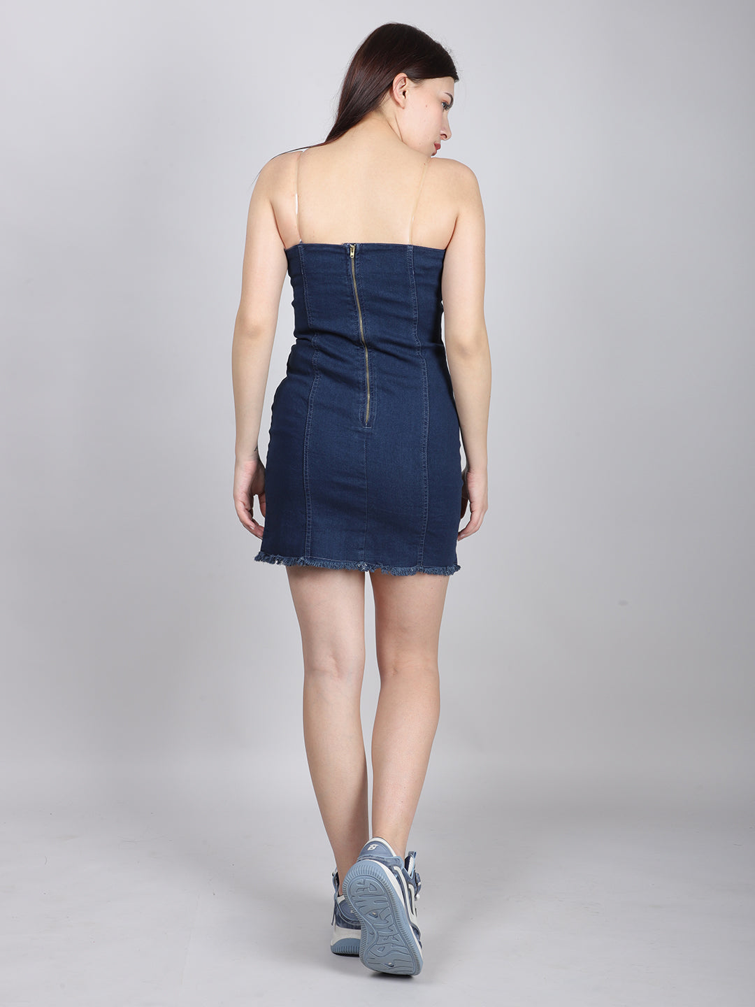 Striped Strapless Denim Bodycon Mini Dress