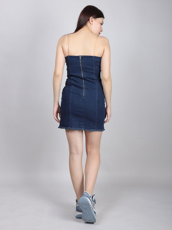 Striped Strapless Denim Bodycon Mini Dress