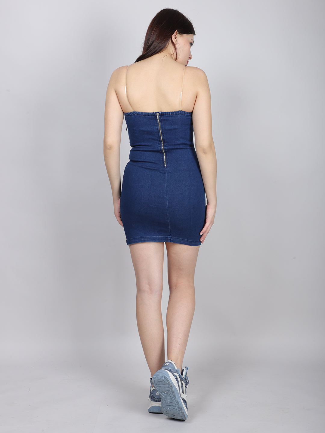 Rhinestone Chain Embellished Denim Mini Dress