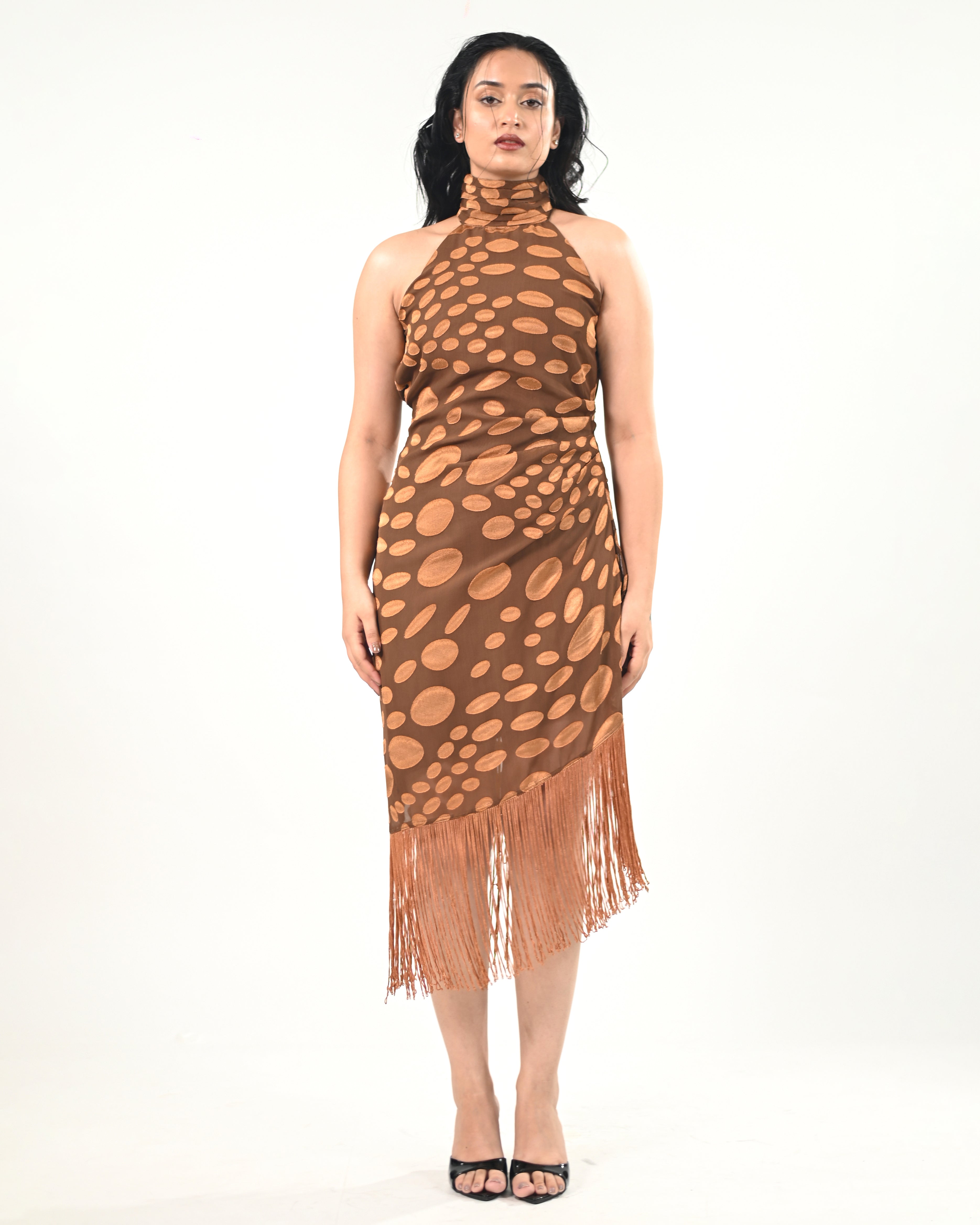 Dusky Polka Halter Neck Dress
