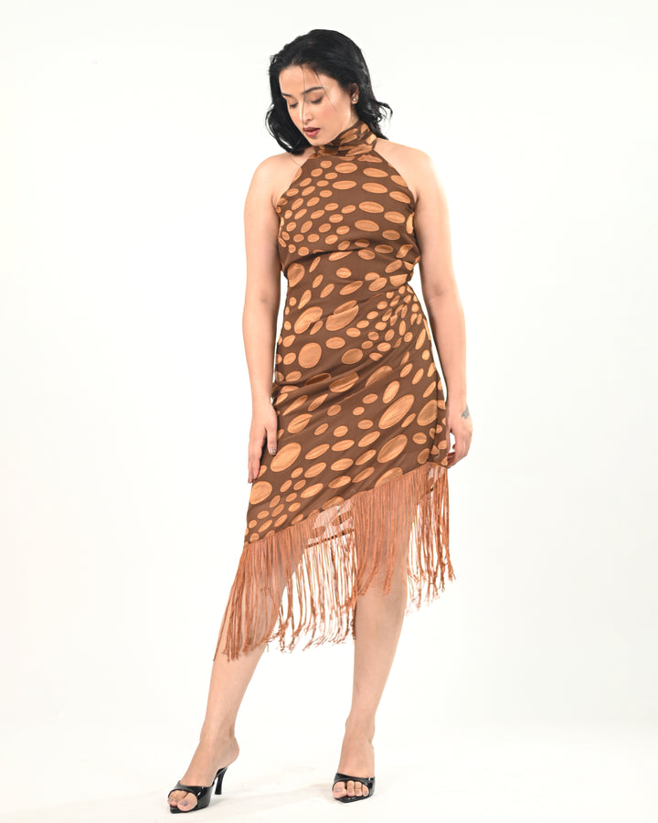 Dusky Polka Halter Neck Dress