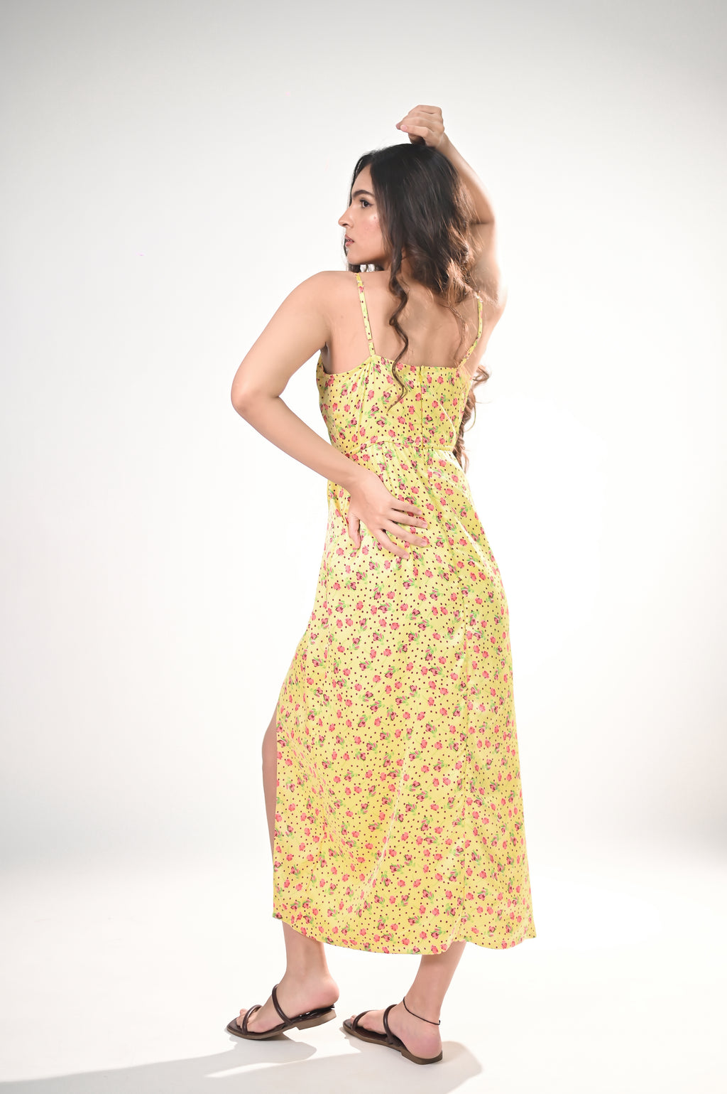 Draped Tulip-Print Maxi Dress