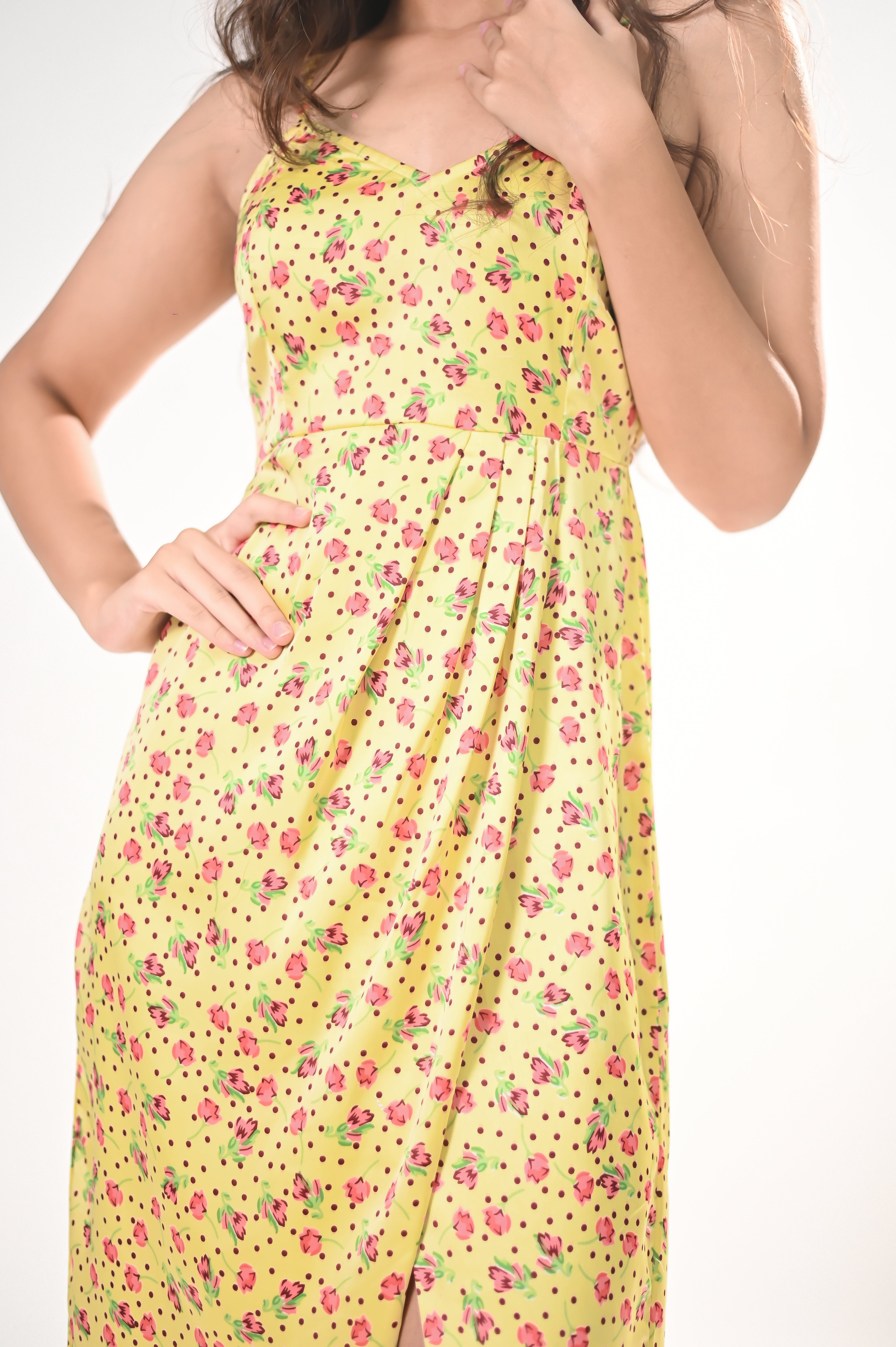 Draped Tulip-Print Maxi Dress