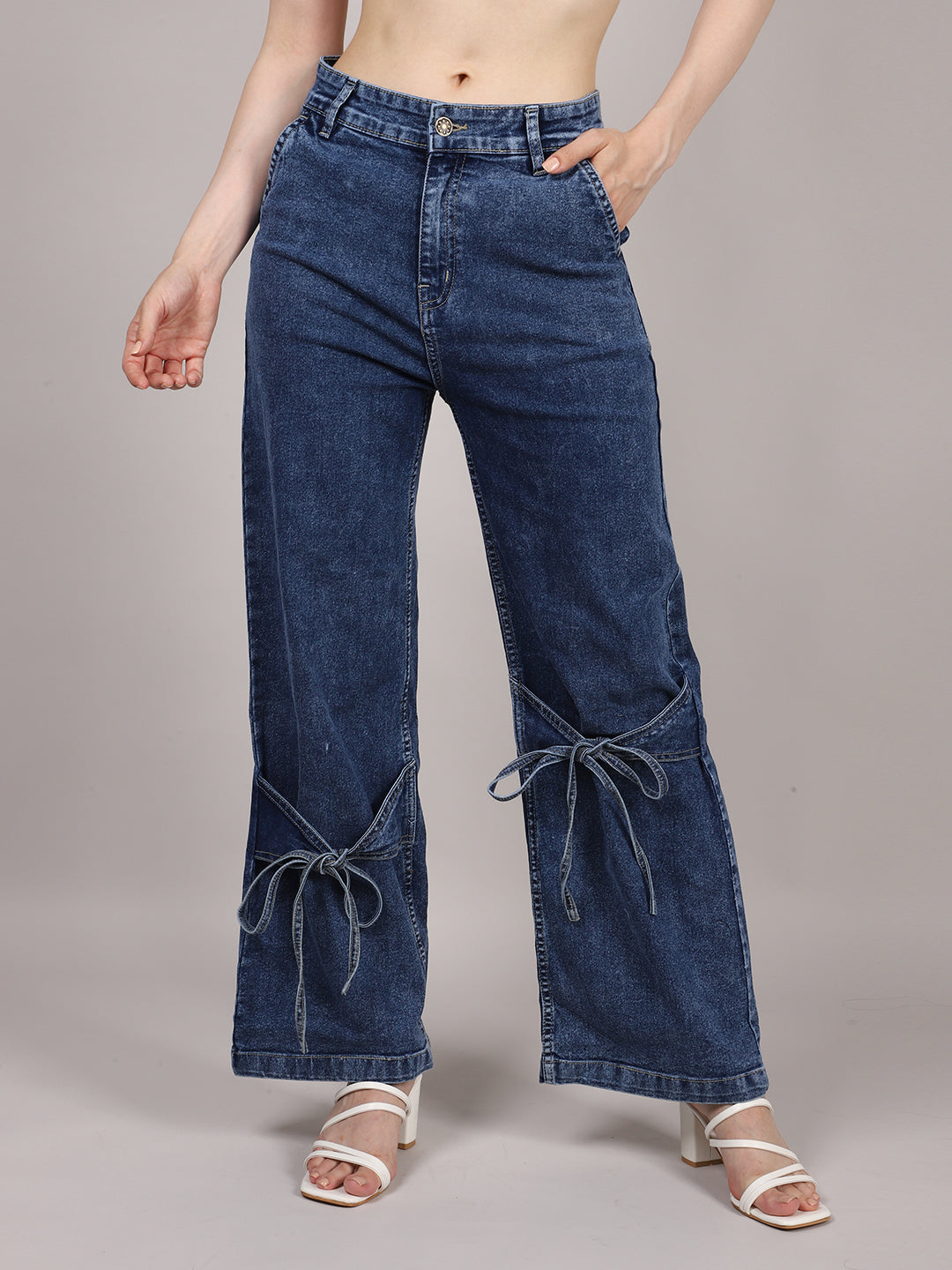 Denim Bowknot Wide Leg Jeans