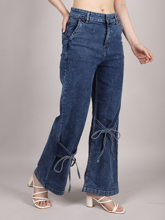 Denim Bowknot Wide Leg Jeans