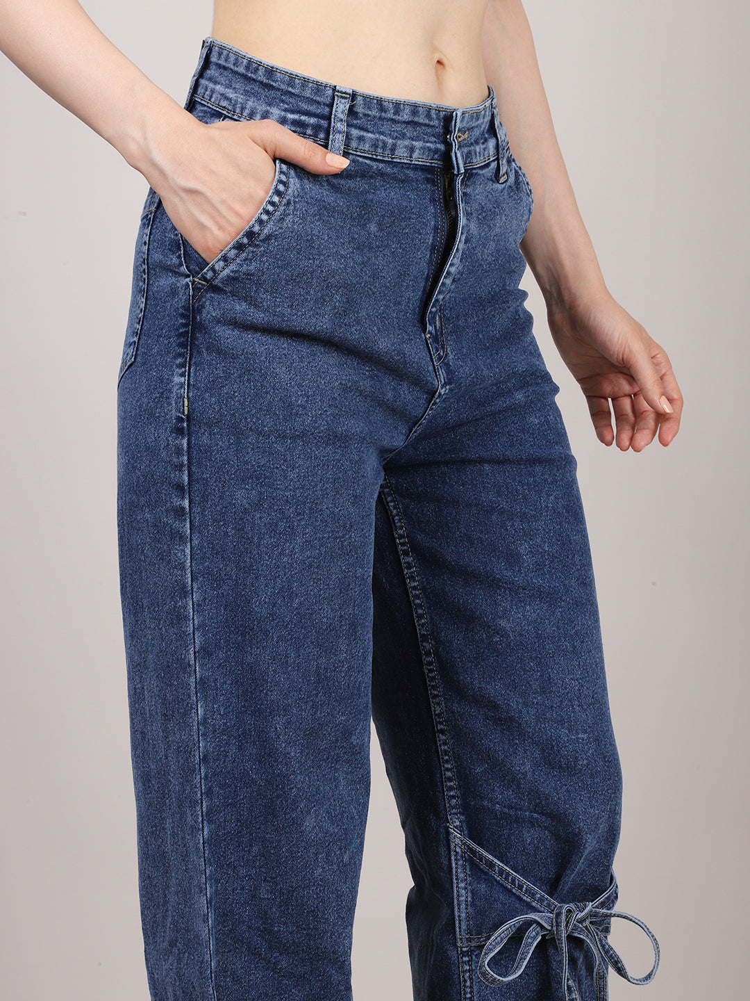 DENIM BOWKNOT WIDE LEG JEANS