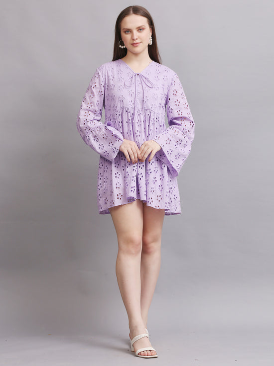 Lavender Schiffli Sleeve Mini Dress