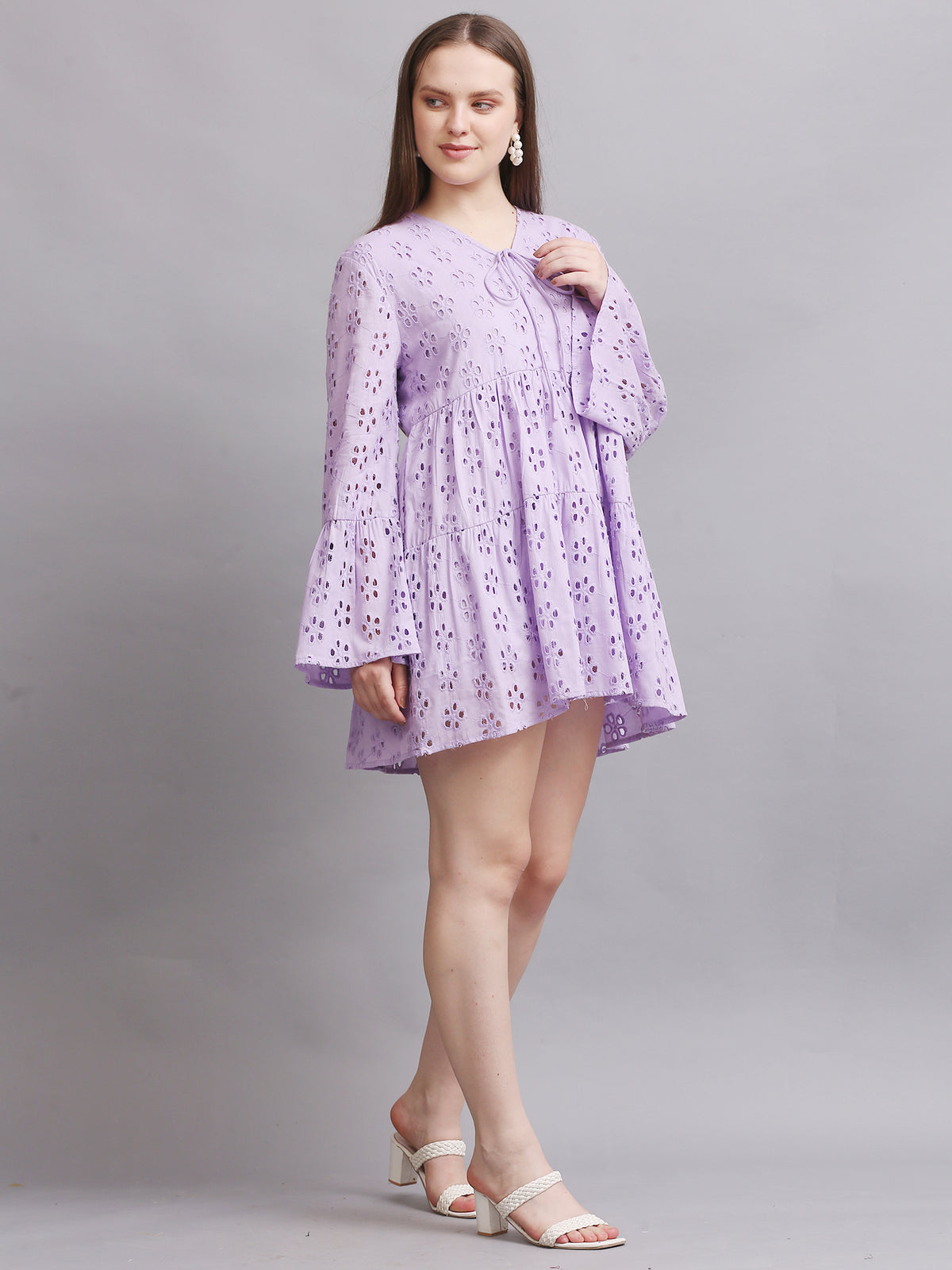 Lavender Schiffli Sleeve Mini Dress
