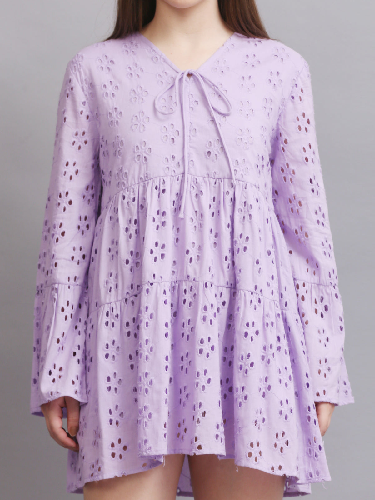 Lavender Schiffli Sleeve Mini Dress
