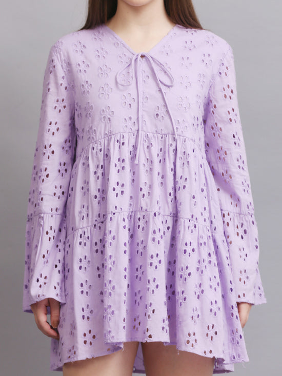 Lavender Schiffli Sleeve Mini Dress