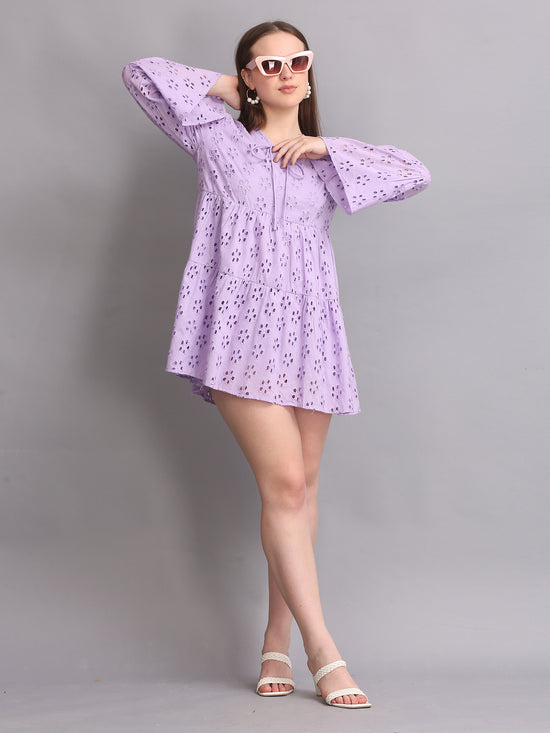 Lavender Schiffli Sleeve Mini Dress