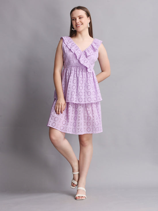 LAVENDER SCHIFFLI BACK KNOT MINI DRESS