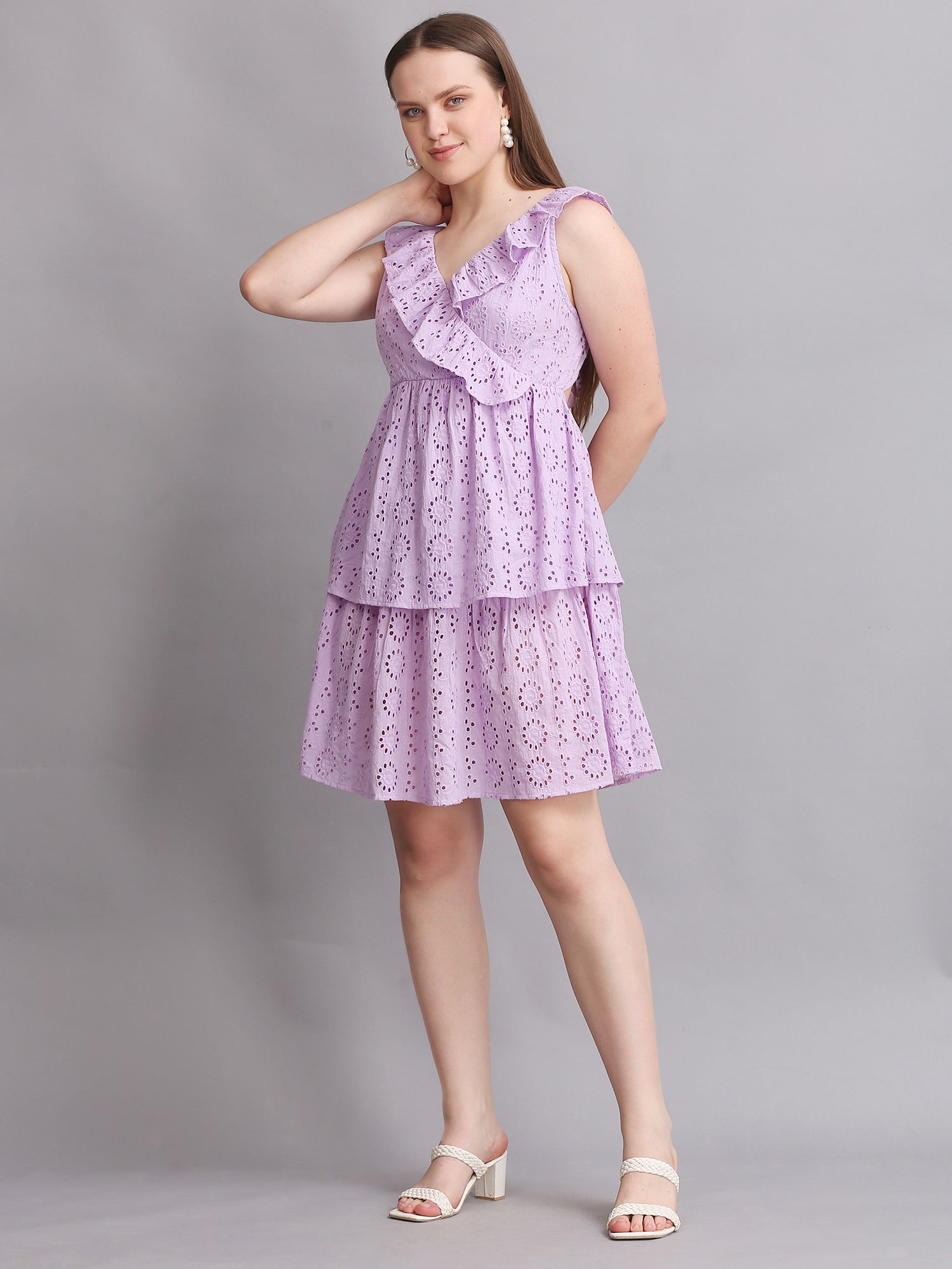 LAVENDER SCHIFFLI BACK KNOT MINI DRESS