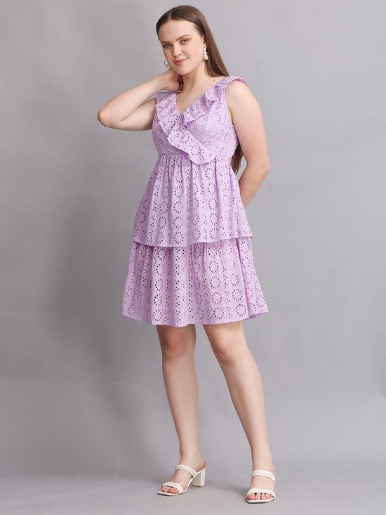 LAVENDER SCHIFFLI BACK KNOT MINI DRESS