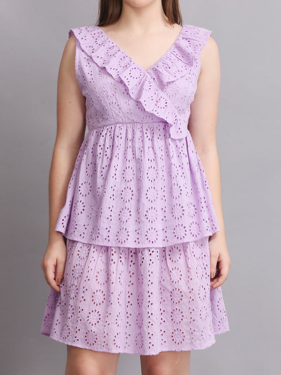 LAVENDER SCHIFFLI BACK KNOT MINI DRESS
