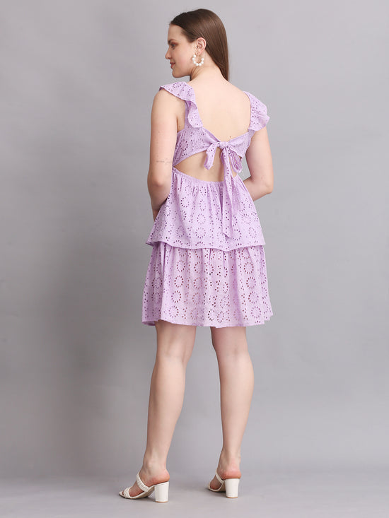 LAVENDER SCHIFFLI BACK KNOT MINI DRESS