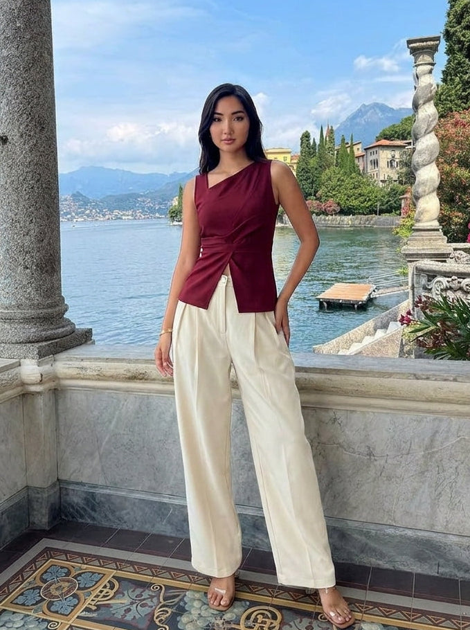 Elevated Draped Top & Tailored Pants Co-Ord Set