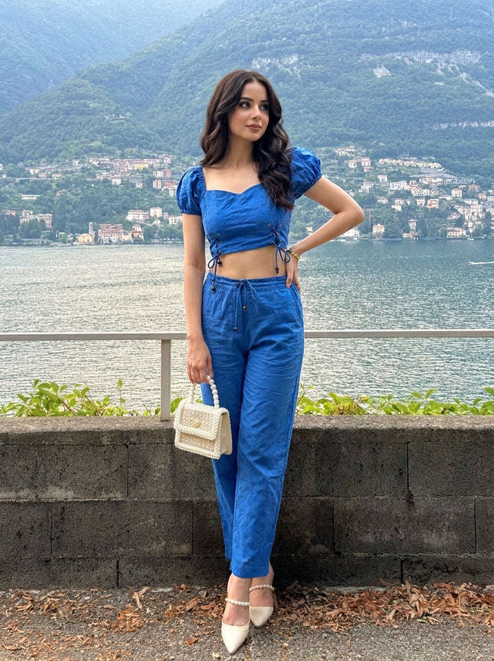 Azure Elegance Crop Top & Wide-Leg Pants Co-Ord Set