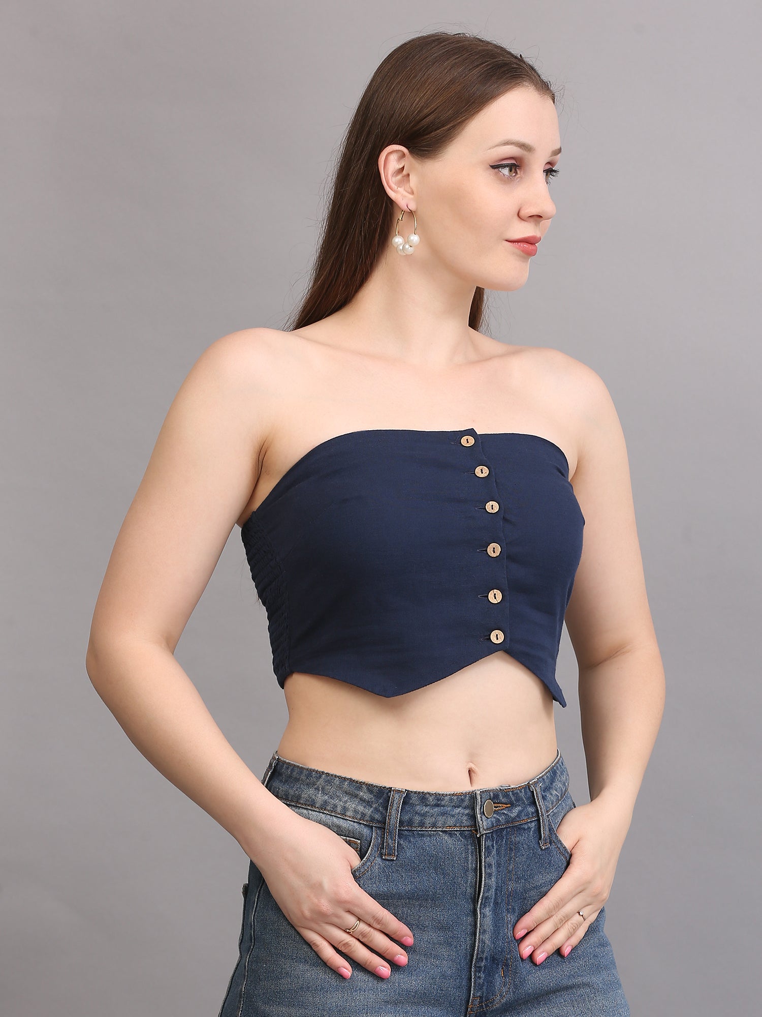 NAVY BUTTON TUBE TOP