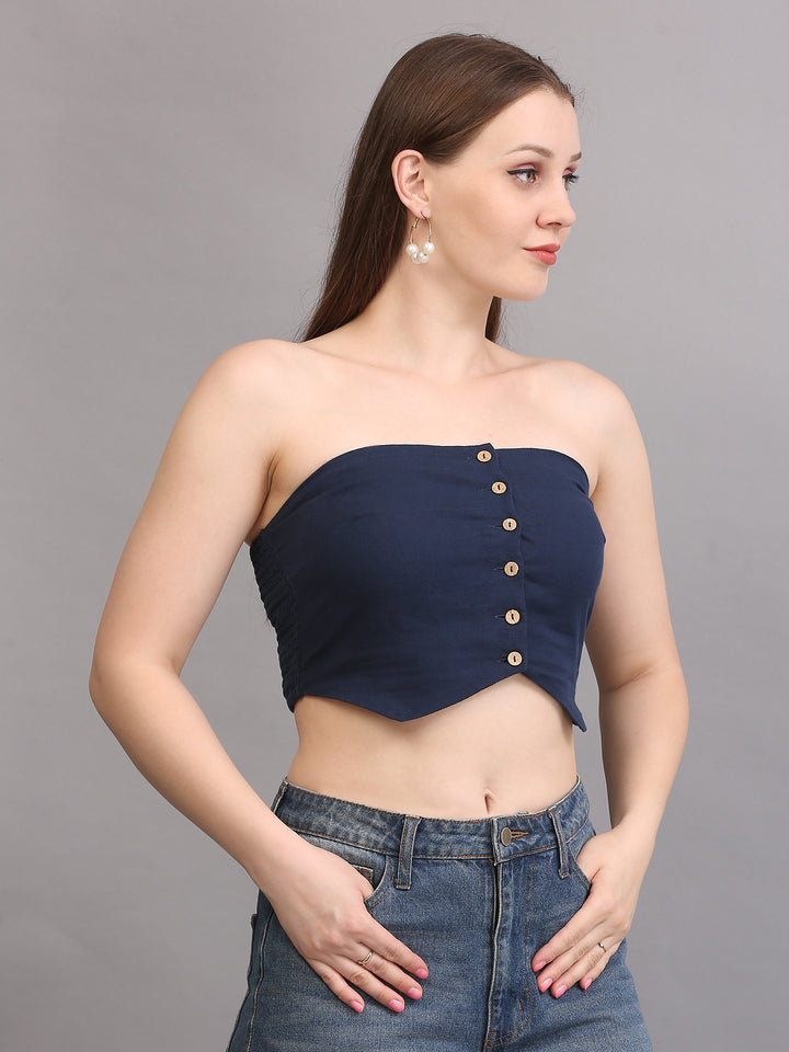 NAVY BUTTON TUBE TOP