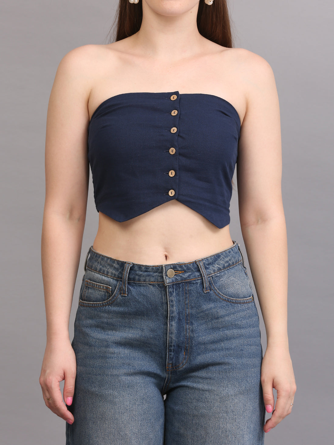 NAVY BUTTON TUBE TOP