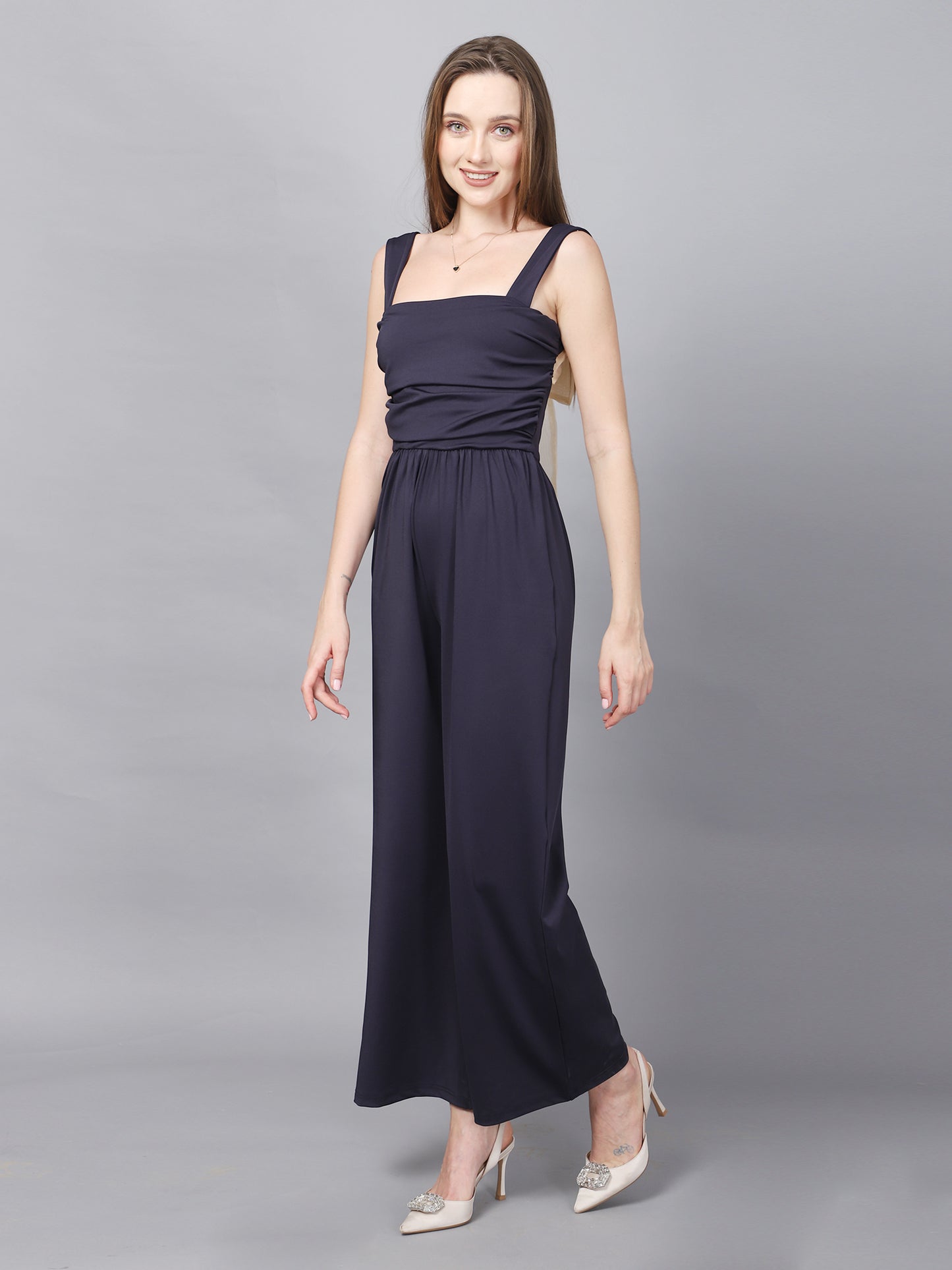 NAVY BACK KNOT JUMPSUIT