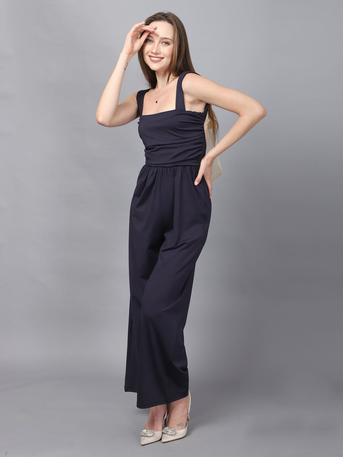 NAVY BACK KNOT JUMPSUIT