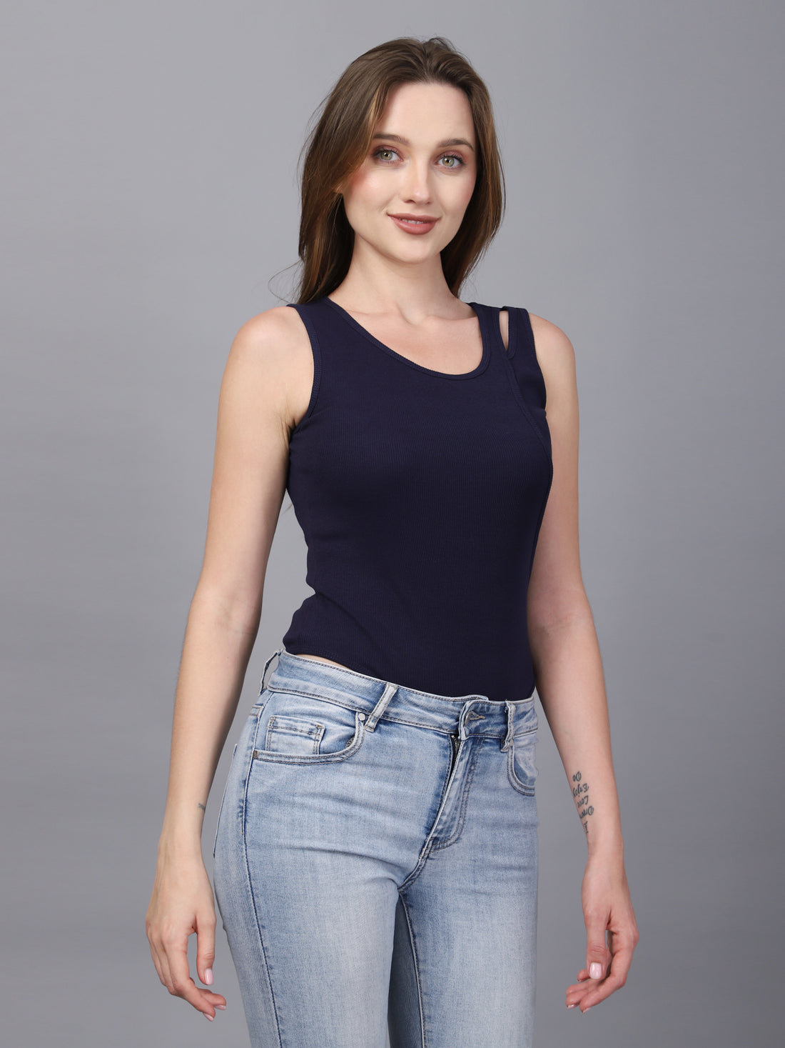 NAVY ONE CUT SHOULDER BODYSUIT