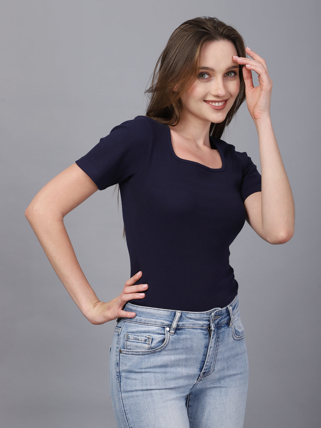 NAVY SQUARE NECK BODYSUIT