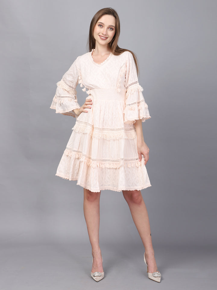 Pink Flared Sleeve A-Line Dress