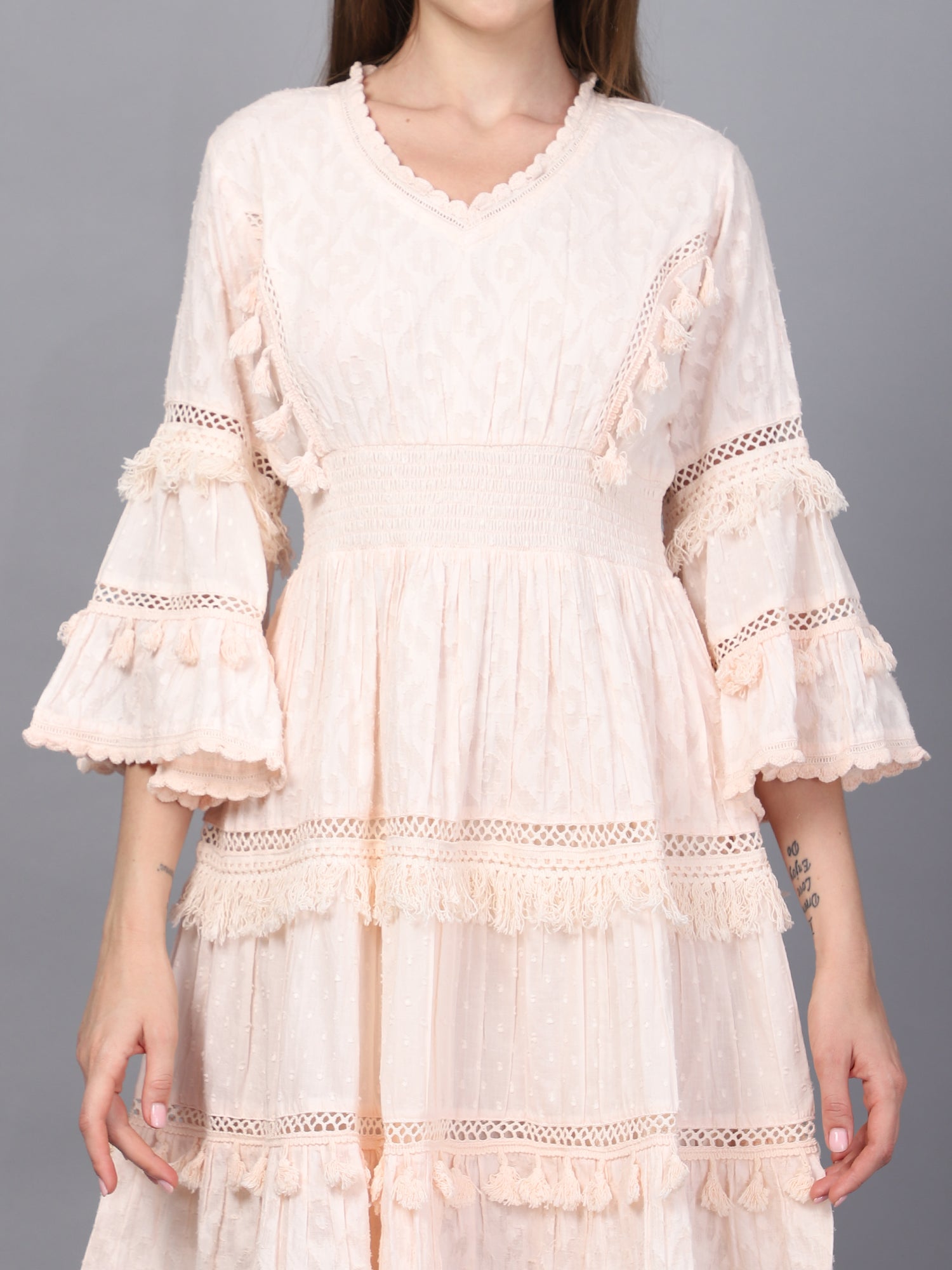 Pink Flared Sleeve A-Line Dress