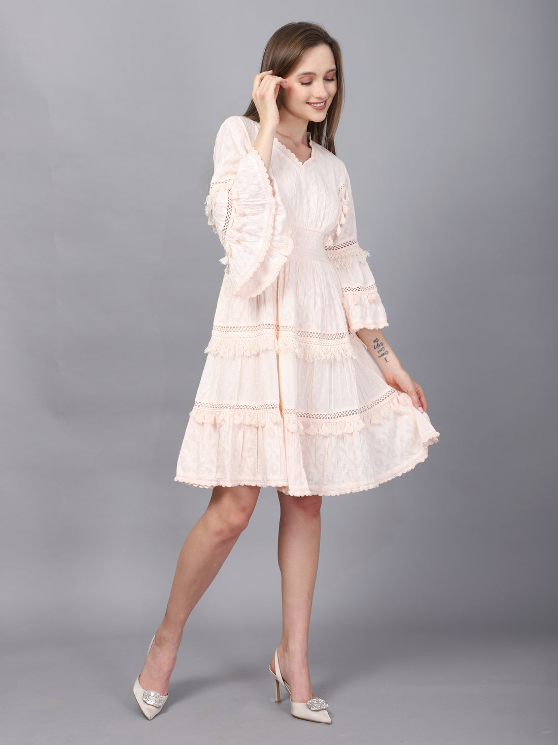 PINK FLARED SLEEVE A-LINE DRESS