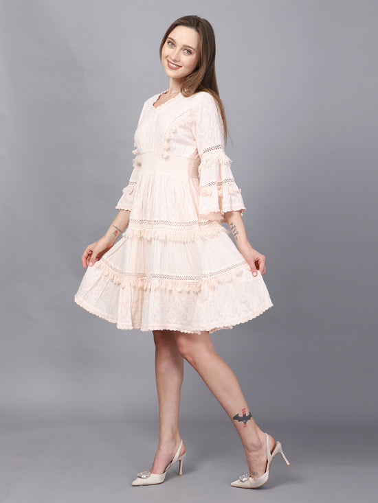 Pink Flared Sleeve A-Line Dress