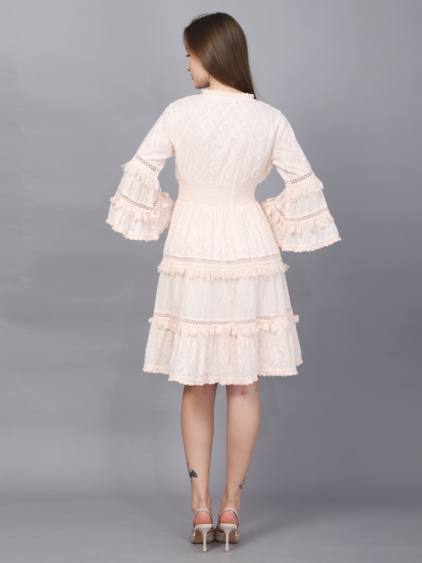 Pink Flared Sleeve A-Line Dress