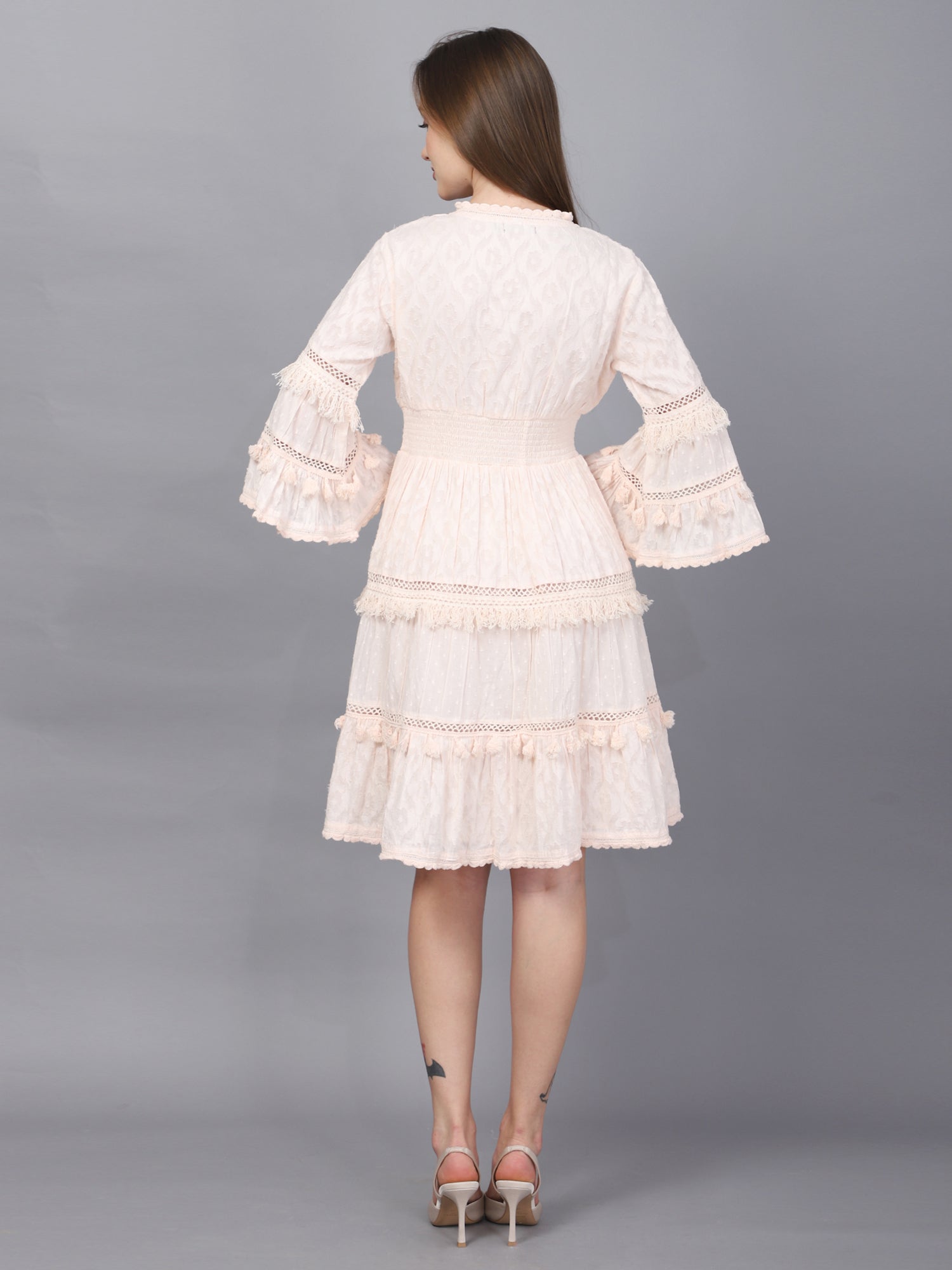 Pink Flared Sleeve A-Line Dress