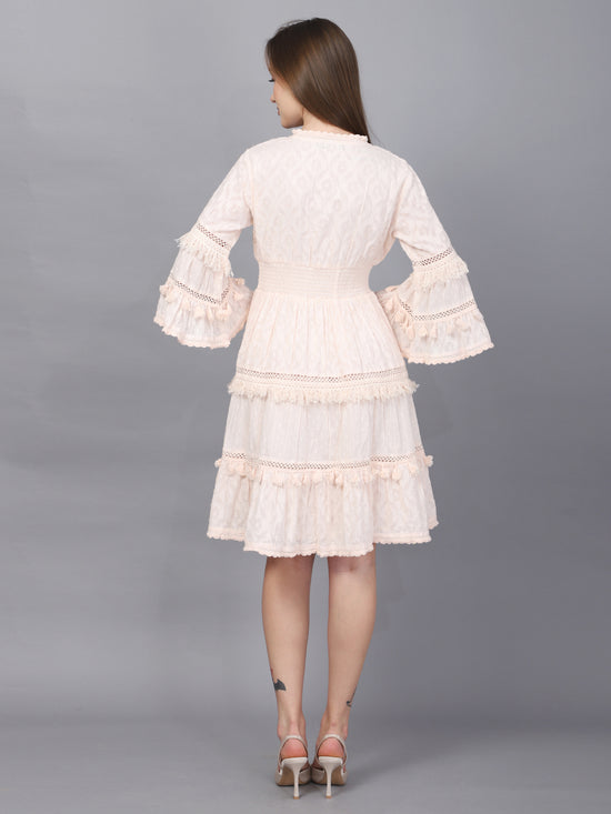 Pink Flared Sleeve A-Line Dress