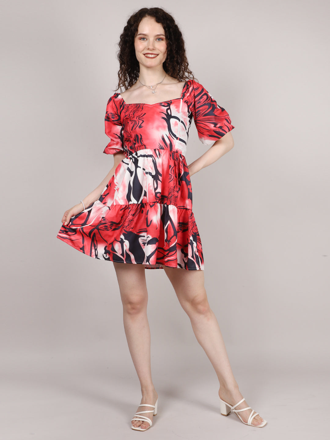 Red Floral Print Back Dori Mini Dress
