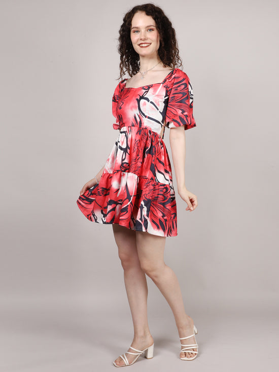 Red Floral Print Back Dori Mini Dress