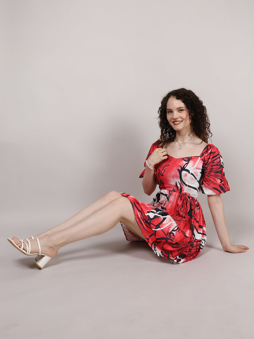 Red Floral Print Back Dori Mini Dress