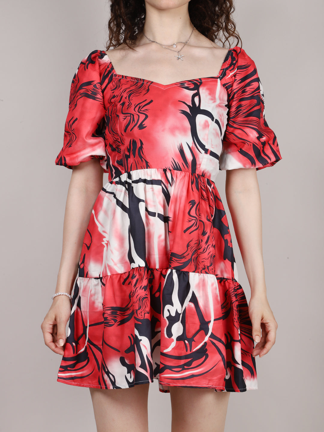 Red Floral Print Back Dori Mini Dress